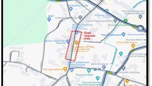 Map of road works on main street Roscrea